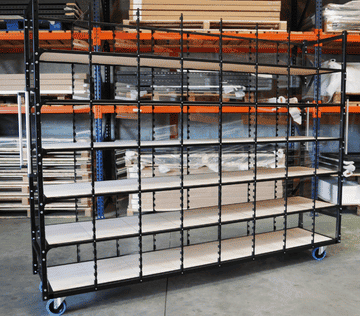 chariot sur mesure de regroupement de commande avec un fond d'atelier